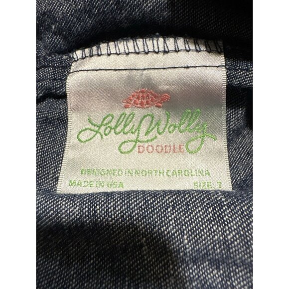 LOLLY WOLLY DOODLE Ruffle Pant Denim Jean Elastic Waist Girlie Preppy Size 7 - Picture 3 of 4
